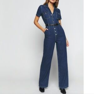 Reformation James Wide Leg Denim Jumpsuit Worn Once